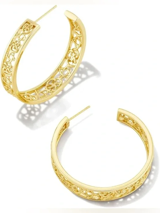 NWT Kendra Scott Kelly Hoop Earring, 14k Gold Plated Brass w/ Dustbag - Picture 1 of 9